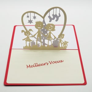 Carte de vœux 3D, pop up "Une Famille un soir de Noël"