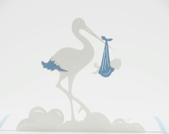 Pop Up - Blue Stork - 3D - Kirigami