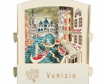 Carte Pop-Up - Venise - Wedding card - Carte Kirigami - Carte Artisanale-Voyage de noce - Carnaval de Venise - Carte d'anniversaire. Diorama