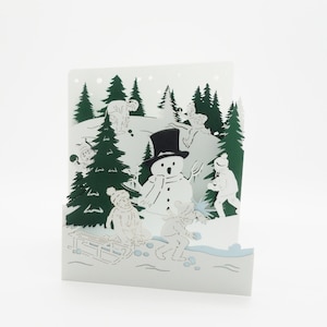 Pop Up - Bataille de boules de neige - carte de voeux - 3D - Kirigami