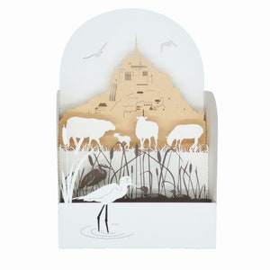 Carte de vœux 3D, pop up, diorama "Herbus du Mont Saint Michel"