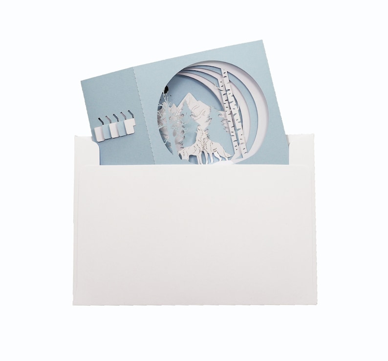 Carte de vœux 3D, pop up "Loups en hiver" image 3
