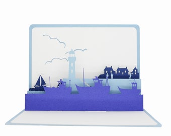 Pop u - Fishing port - greeting card - 3D - Kirigami