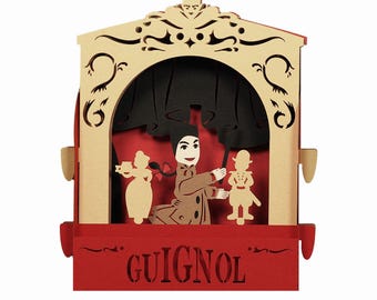 3D-wenskaart, pop-up, diorama "Guignol"