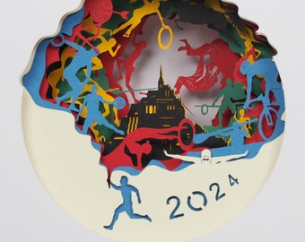 Carte de vœux 3D, pop up "Jeux Olympiques 2024 Mont Saint Michel"