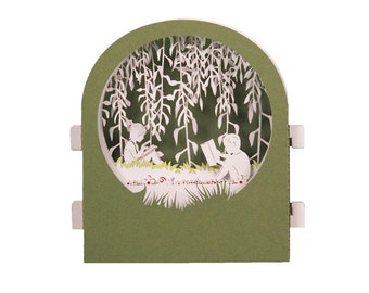 3D greeting card, pop up, diorama "Under the weeping willow"