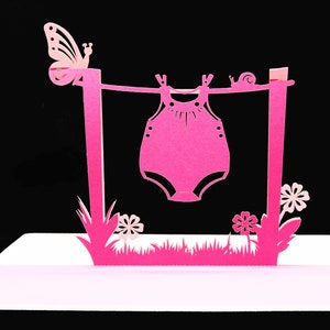 Carte de vœux 3D, pop up "Barboteuse Rose"