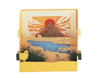 3D greeting card, handmade pop-up card "Fauna of Mont Saint Michel"