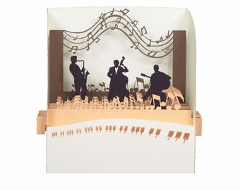 3D greeting card, handmade pop up card, diorama "Musicians"