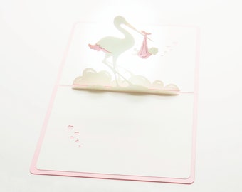 Pop Up - Pink Stork - 3D - Kirigami