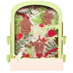 Pop-up vogelnestkastjes kaart - 3D wenskaart - Lente - Bloemen-fruit kaart - Tuin - Handgemaakte kaart - Kirigami - Voor alle gelegenheden