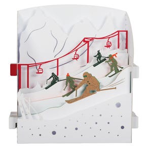 Carte de vœux 3D, pop up, diorama "Ski Alpin"