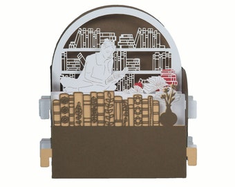 Carte de vœux 3D, carte pop up artisanale "Lecture"