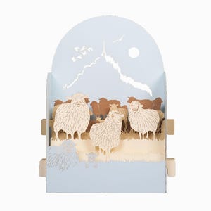 Carte de vœux 3D, pop up, diorama "Mont Moutons"