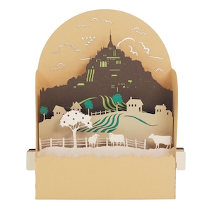 Carte de vœux 3D, pop up, diorama "Bocage des vaches"
