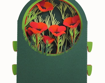 3D greeting card, pop-up, diorama "Wild Poppies"