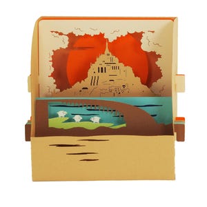 3D greeting card, handmade pop-up card "Mont Saint Michel Seawall"