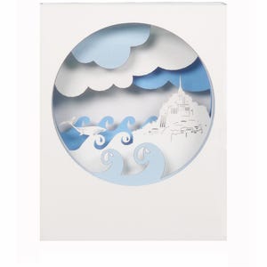 Carte de vœux 3D, pop up, diorama "Baleine au Mont St Michel"