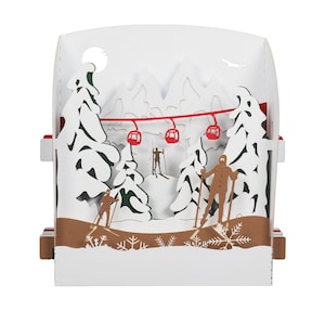 Carte de vœux 3D, pop up, diorama "Ski de fond"
