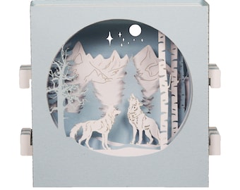 3D pop-up wenskaart "Wolven in de winter"