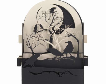 3D wenskaart, pop-up, diorama "Kraaien"