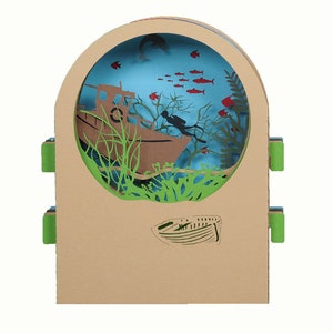 Carte de vœux 3D, carte pop up artisanale, Diorama, Kirigami "Plongée sous marine"