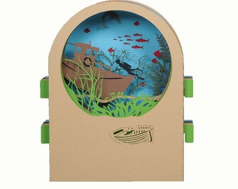 Carte de vœux 3D, carte pop up artisanale, Diorama, Kirigami "Plongée sous marine"