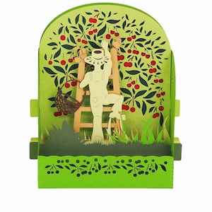 Carte de vœux 3D, pop up, diorama "Le temps des cerises"