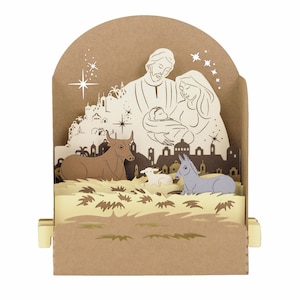 3D greeting card, handmade pop up card, diorama "Mary, Joseph, Jesus"