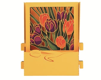 Carte de vœux 3D, carte pop up artisanale "Tulipes"