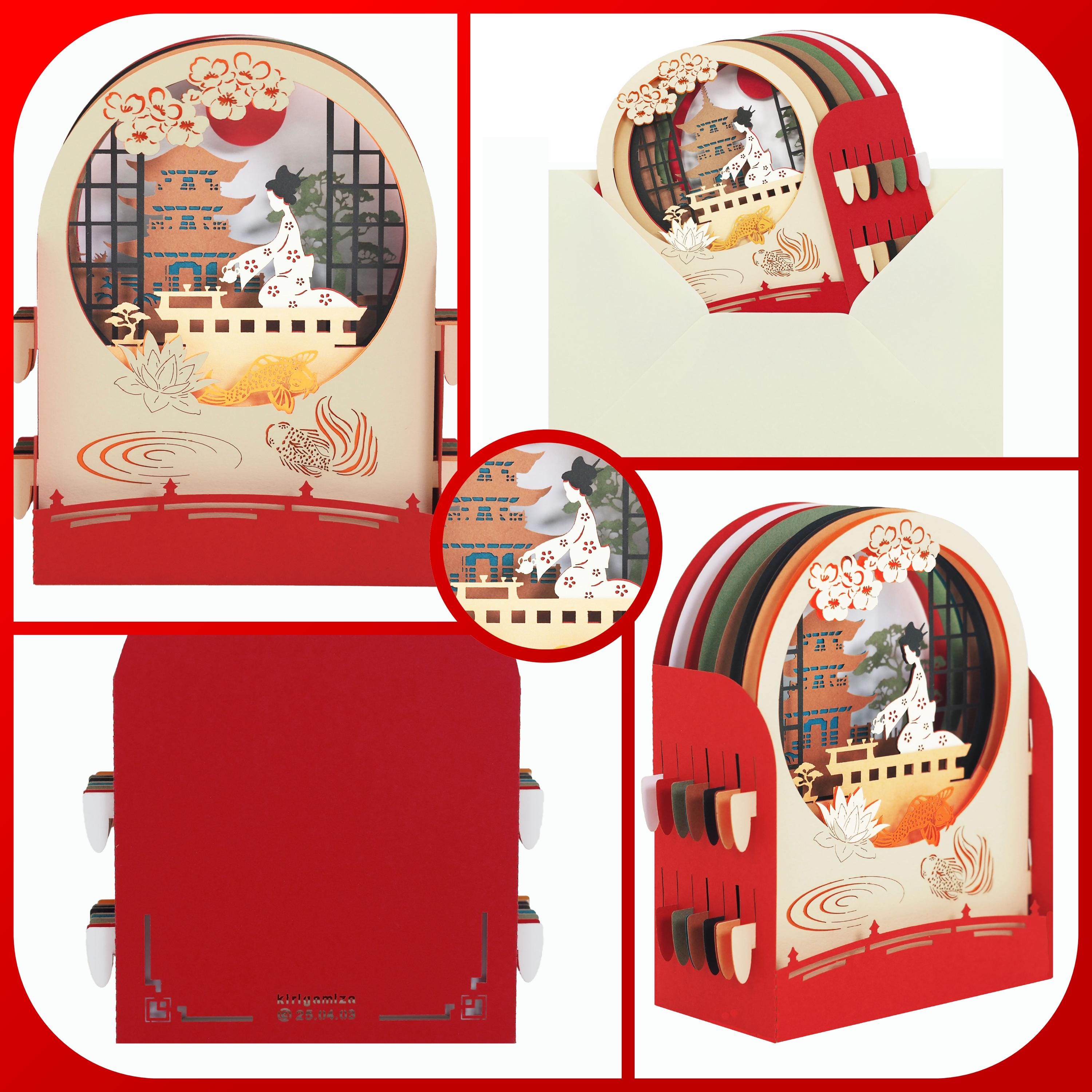 ヴィンテージ ポップアップ　立体　3D グリーティングカード　レター　味紙 ポップアップ カード - 茶道 - 3D グリーティング カード