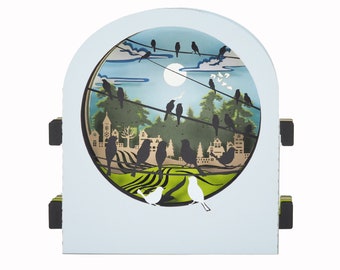 3D greeting card, pop up "Birds on electric wires"
