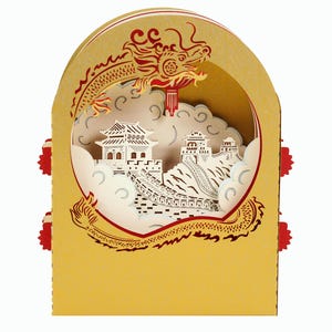 Carte Pop-Up-La Grande Muraille de Chine-Carte de vœux 3D-Asie-Carte Kirigami-Artisanale-Architecture-Carte Poétique-Pour toutes occasions.
