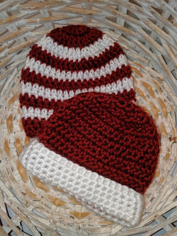 Newborn Beanie Stripes Solid Set of Two Red and White - Etsy display picture 1