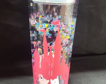 18oz Kissing Minnie & Mickey Glitter Snowglobe Tumbler/Princesses Castle/Shimmer Vinyl Decal/Pastel Confetti/Mouse Ears/Pink Sparkle