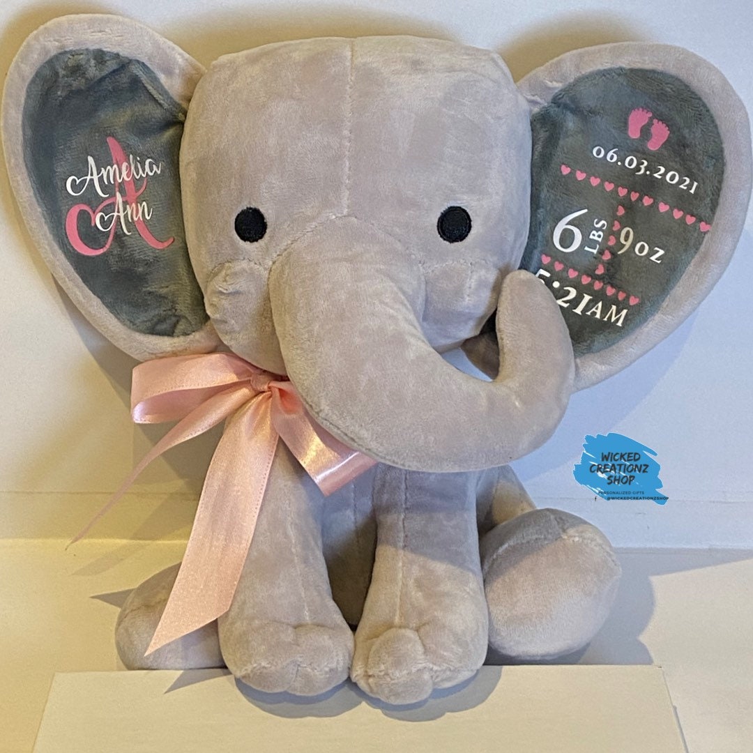 Birth Announcement Elephant Keepsake Elephant Baby Keepsake Birth Stat