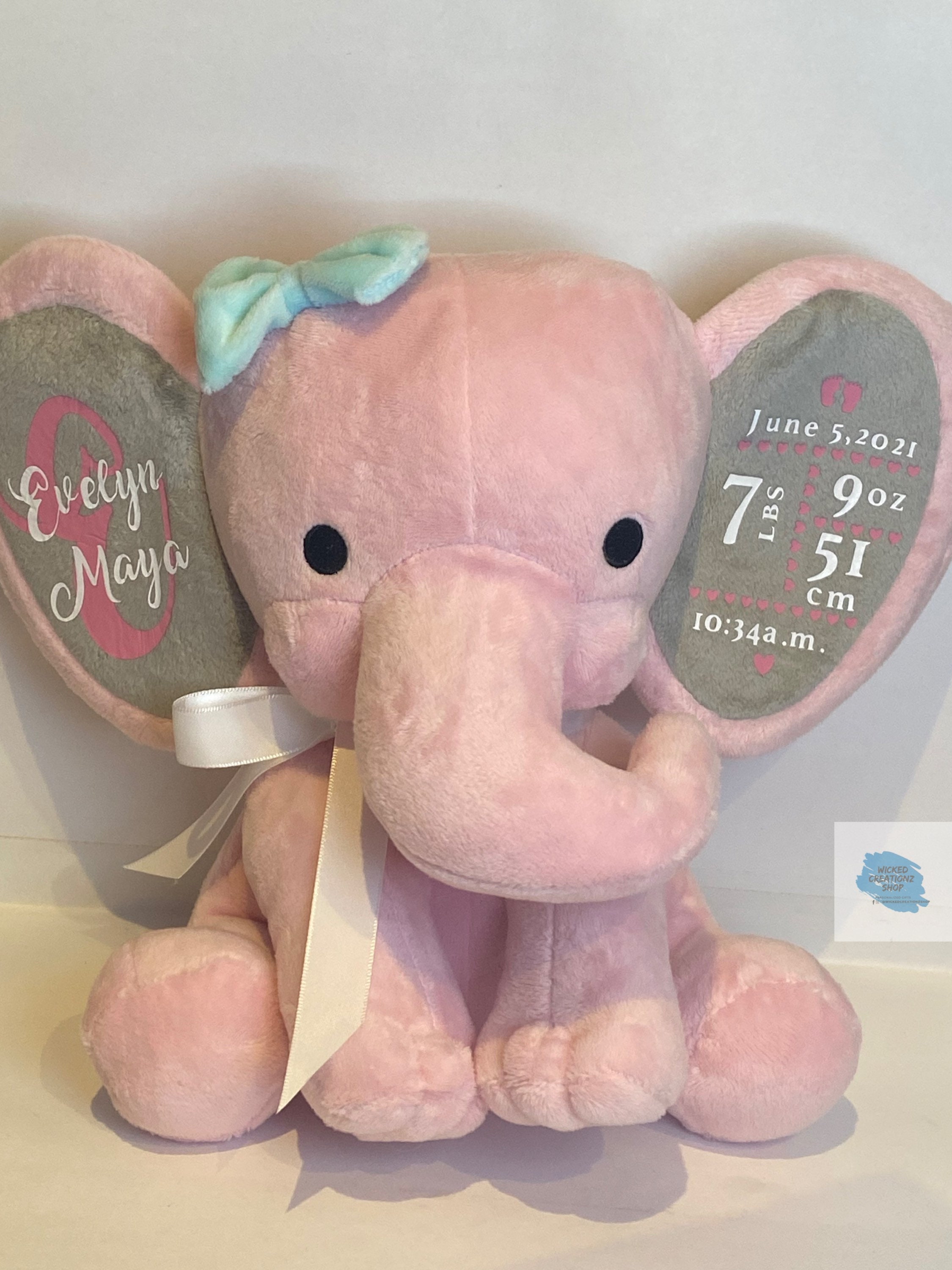 Birth Announcement Elephant Keepsake Elephant Baby Keepsake Birth Stat