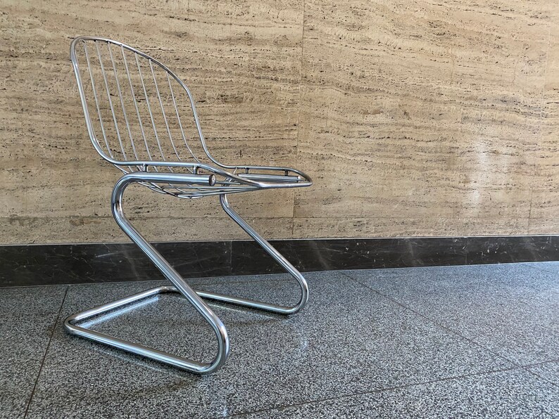 Vintage 1970's Chair Tubular Dining Mid Century Space Age Chrome Design Italian Vintage 1970's Chair Tubular Dining Mid Century Space Age Chrome Design Italian