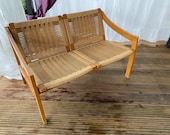 Vintage Two-Seater Sofa Rope Armchair Hans Wegner Style Mid Century Woven Wooden