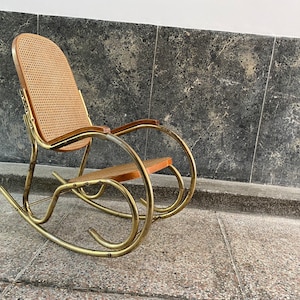 Vintage Rocking Tubular Armchair Cane Metal Style Mid Century Design Chair