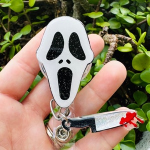 Ghost Face Badge reel With Charm