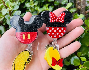 Mouse Boy & Girl Badge Reels With Shoe Charms
