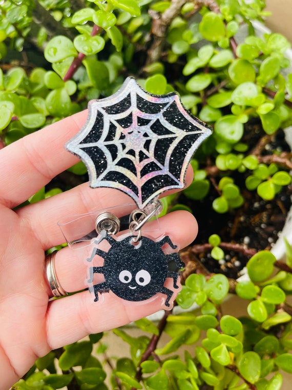 Spiderweb Badge Reel With Spider Charm 