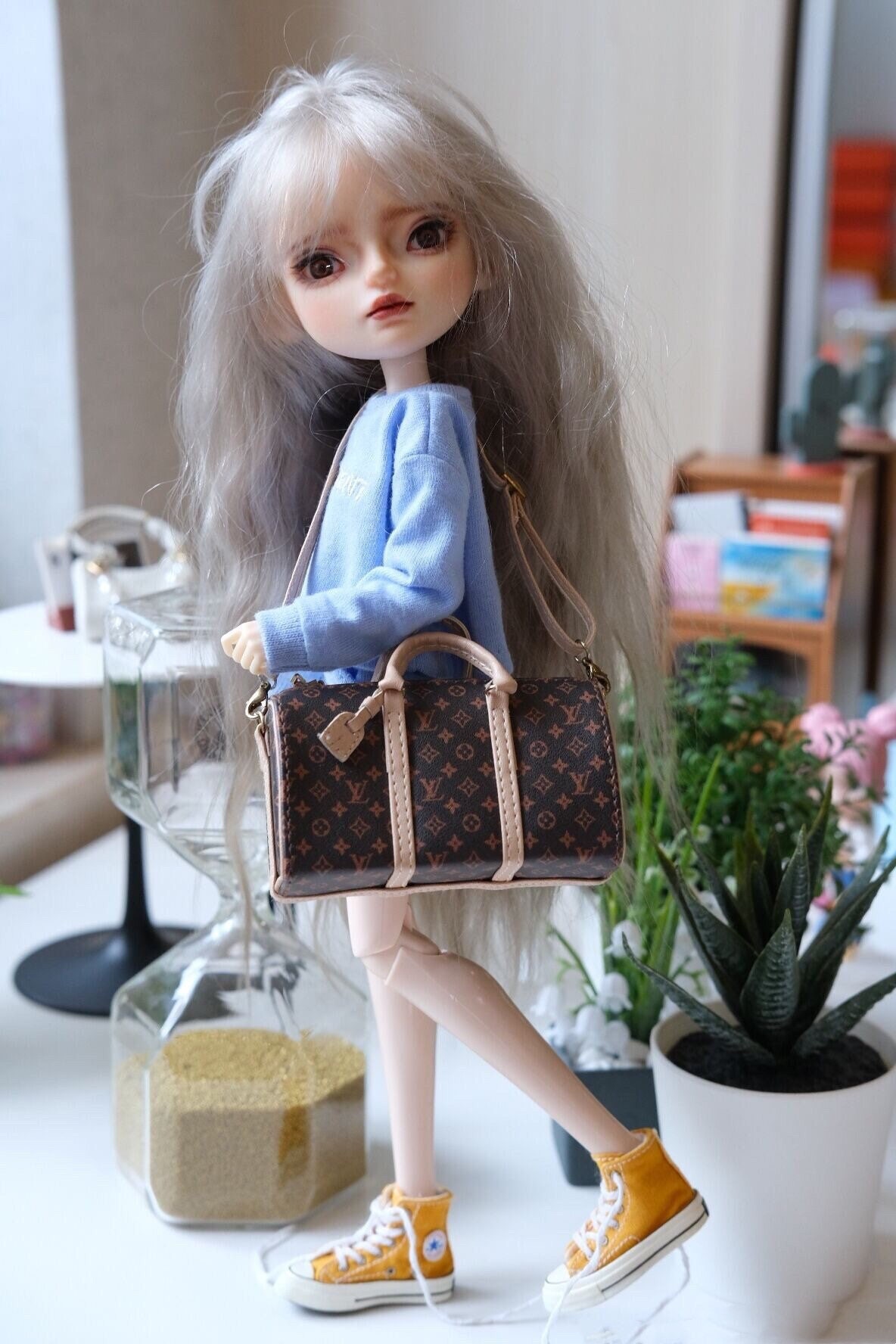 Dollhouse doll fashion accessory handbag designer purse Gucci Dior Hermes  Chanel Louis Vuitton —