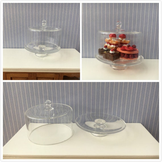 1;12 Scale Glass Cake Stand & Cover Dolls House Miniature Food Accessory D 