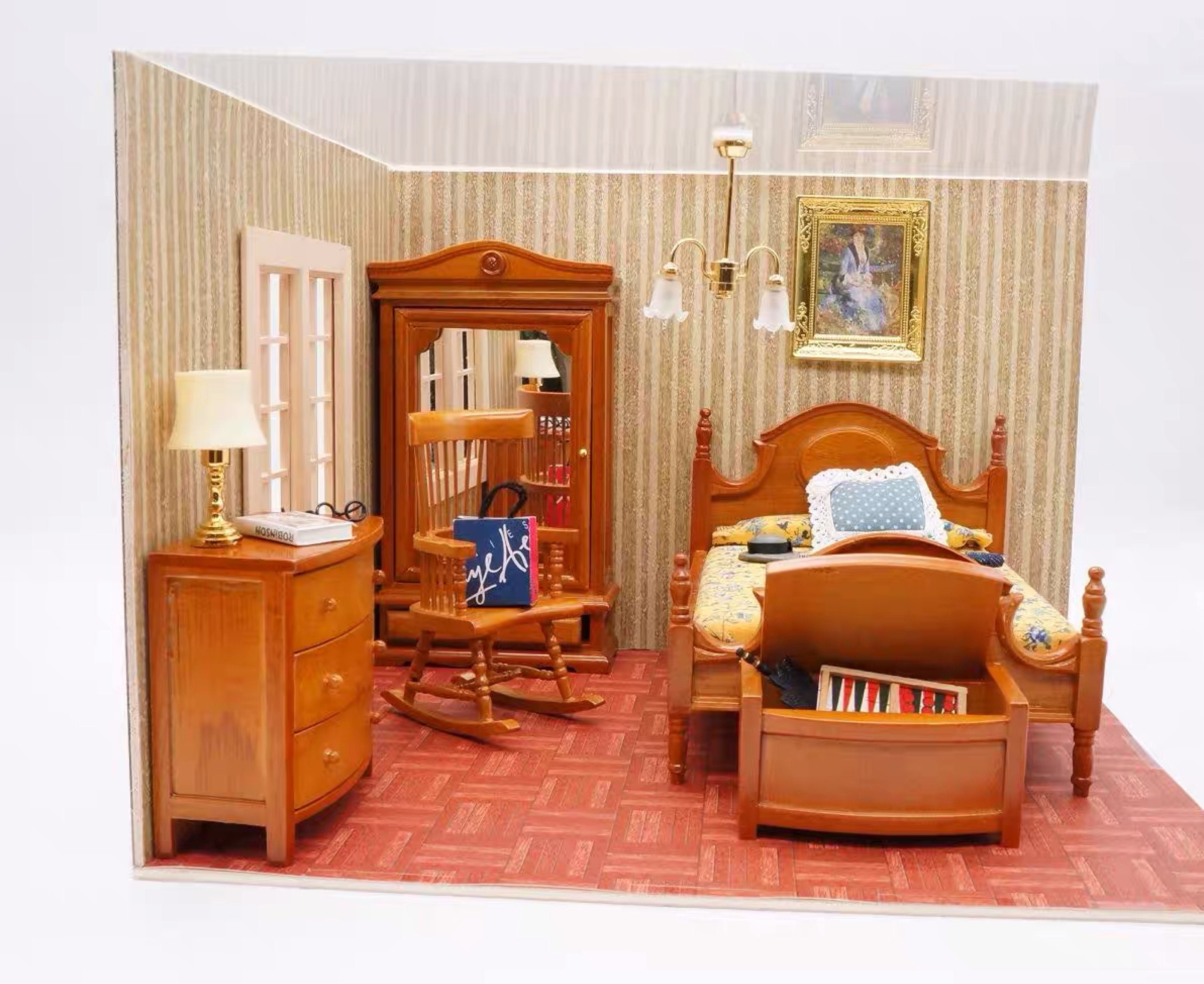 Dollhouse Miniature Bedroom Furniture Furnishings Set 6 Pieces for 1:12 Scale Dolls Family Decoration Accessories