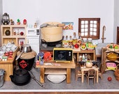 Complete 50 Pcs Real Working Mini Cooking Kitchen Set-stove water Dispenser  room Box furnitures accessories Dollhouse 