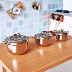 1/12 Scale Real Mini Cooking Copper Kitchen Utensils Saucepan Set