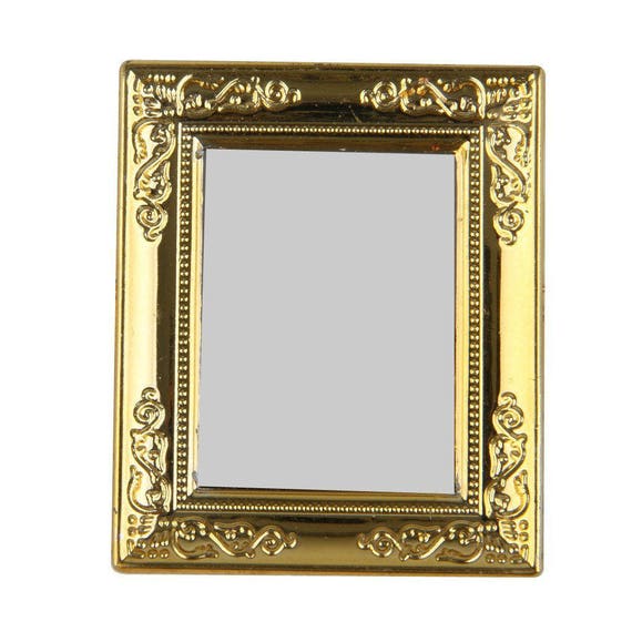 7x6 cm Rahmen goldfarbig Für 1:12 Puppenhaus Miniatur Spiegel 