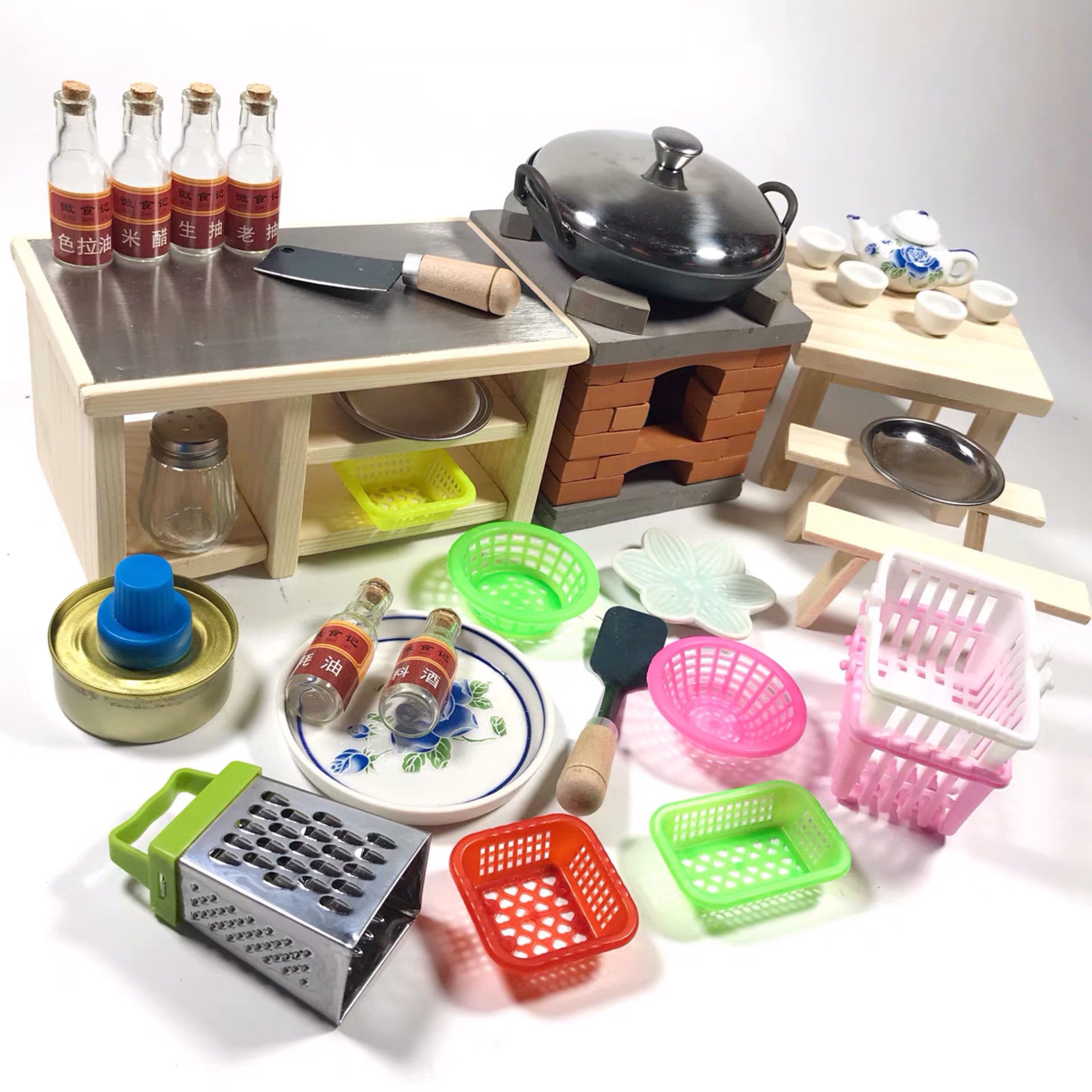 Set de cuisine miniatures de cuisine-vignettes vaisselle pour poupée 15 pièces 